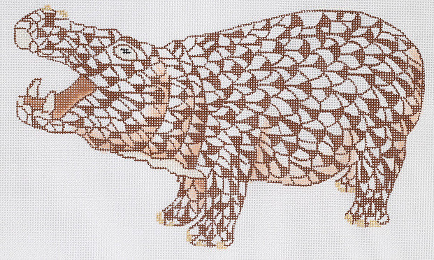 Herend Inspired Fishnet Hippo - Brown w/ Gold
