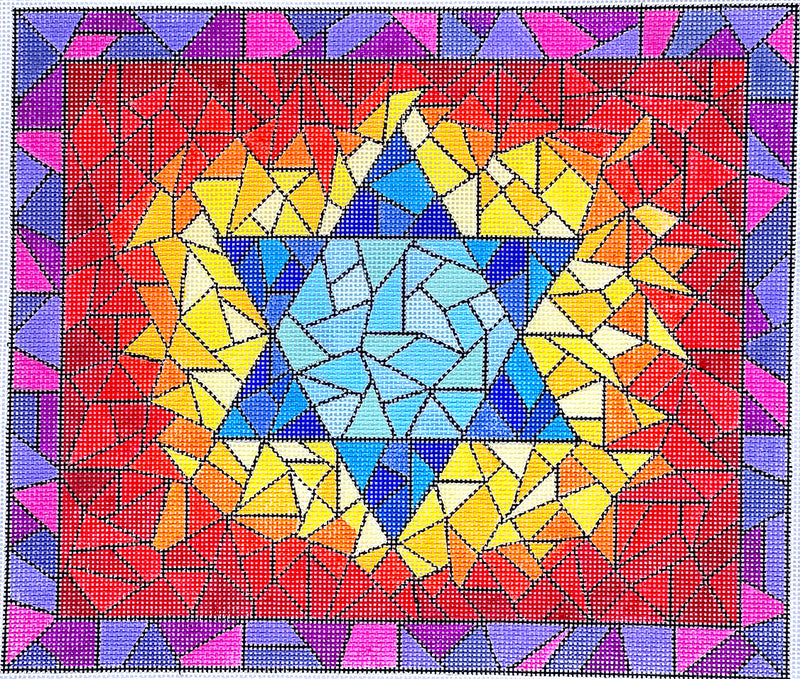 TAL-10 Stained Glass w/ Star of David – blues, yellows, oranges, reds, & purples w/ black