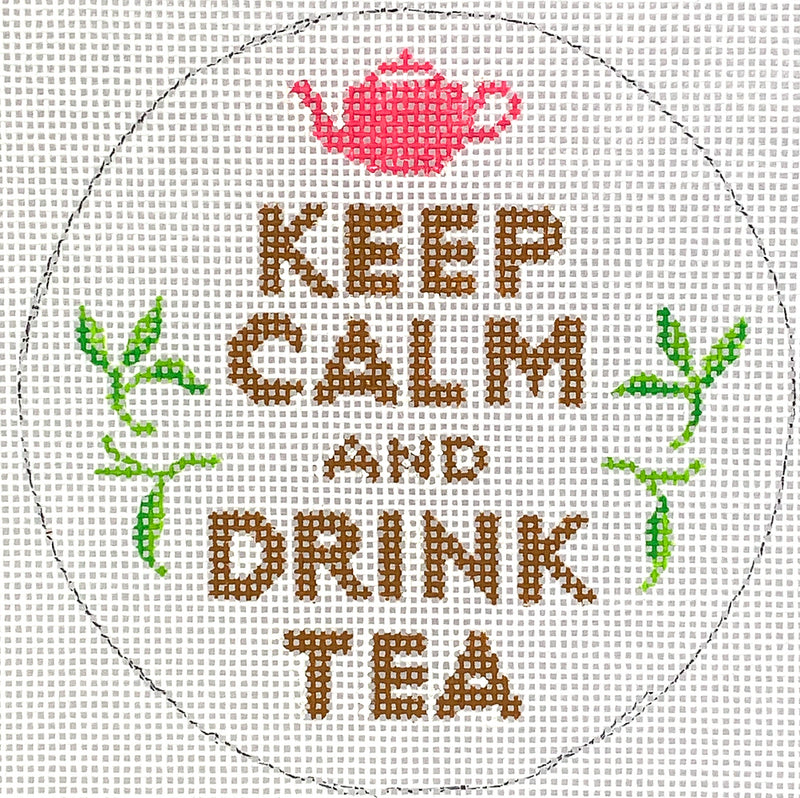 INSMC-69 Planet Earth & Lee 4” Round – Keep Calm & Drink Tea – brown, pink & greens