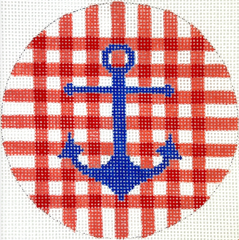 INSMC-113 4” Round – Blue Anchor on Red Gingham