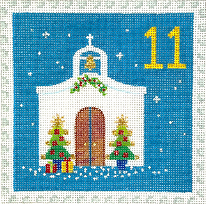 KH-PL-11 Klara Hawkins – Advent Stamp #11 – Chapel w/ Christmas Trees