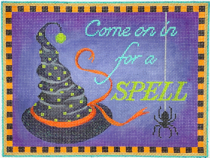 DH-40 “Come on in for a SPELL” with Witch’s Hat and Spider – purple, orange, gold, black, turquoise & lime