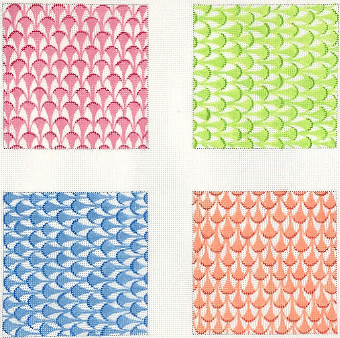 CO4-45 Set of 4 Coasters – Herend inspired Fishnet – pink, lime, blue & coral