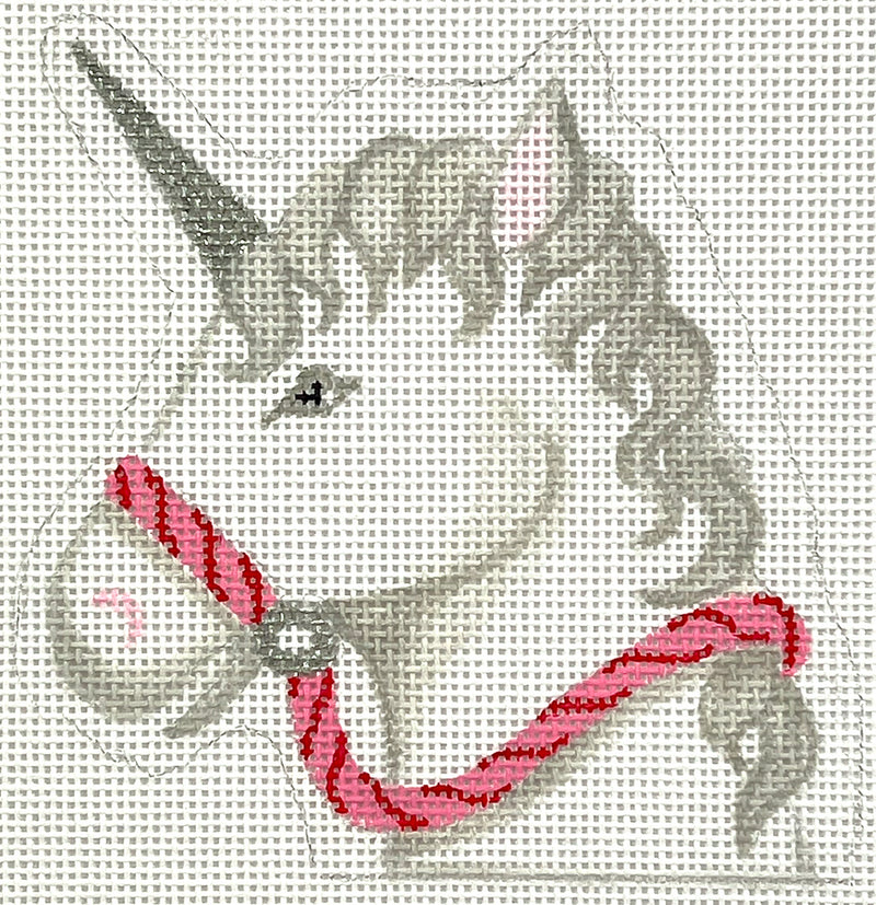 XM-195 Christmas Ornament – Unicorn Candy Cane Holder – white, pinks & red