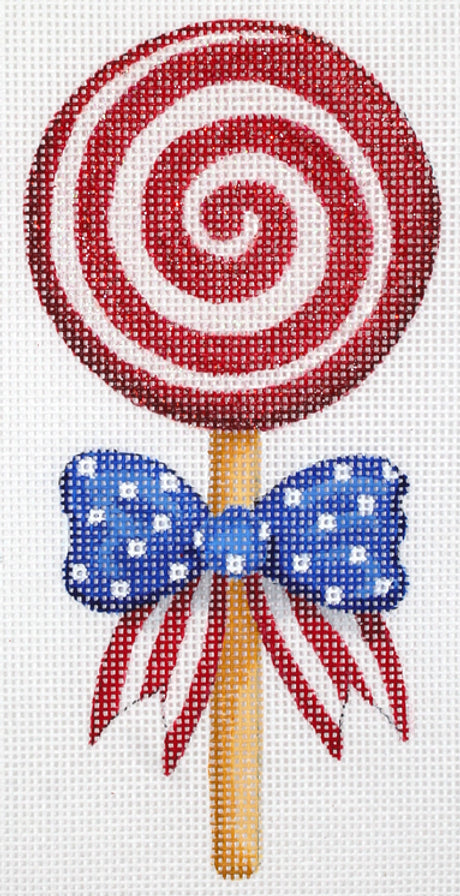 OM-220 Mini Patriotic Swirly Lollipop w/ Bow – red, white & blue w/ tans