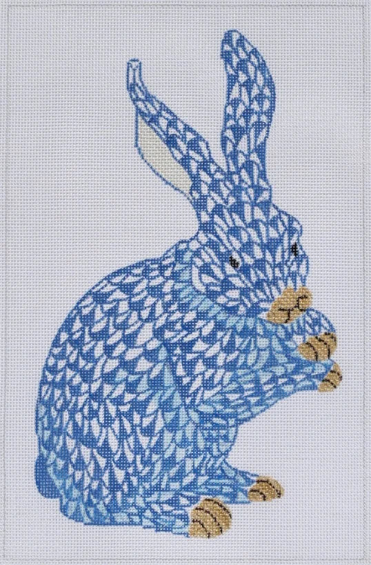 SST-30 Herend-inspired Standing Fishnet Bunny – blue w/ gold