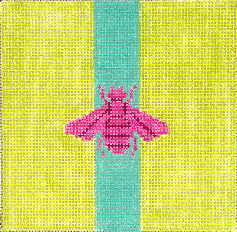 INSSQ4-69 4” Square Insert – Gucci Bee in Mod Colors – hot pink w/ turquoise stripe on citron green