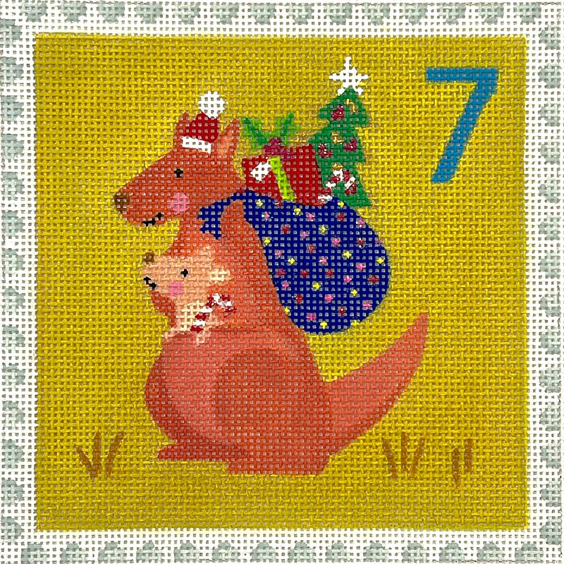 KH-PL-07 Klara Hawkins – Advent Stamp #7 – Kangaroo w/ Baby & Toy Sack