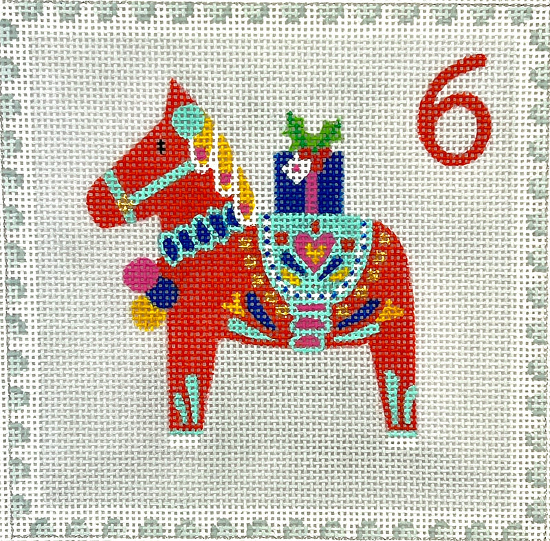 KH-PL-06 Klara Hawkins – Advent Stamp #6 – Dala Horse w/ Gift