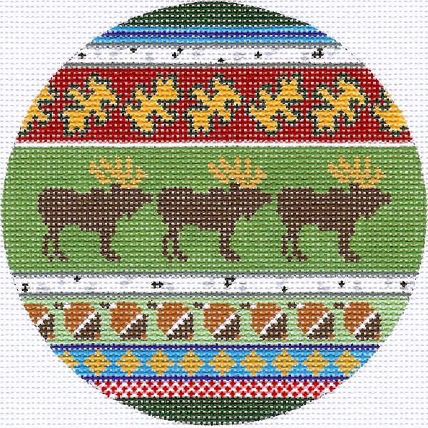 circle Moose and Acorns Ornament