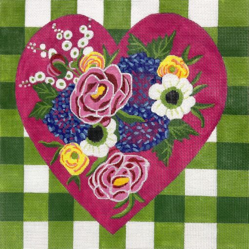 Green Gingham Floral Heart