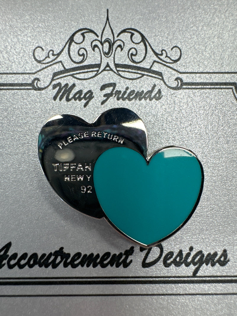 Accoutrement Designs Silver Double Hearts Tiffany Blue