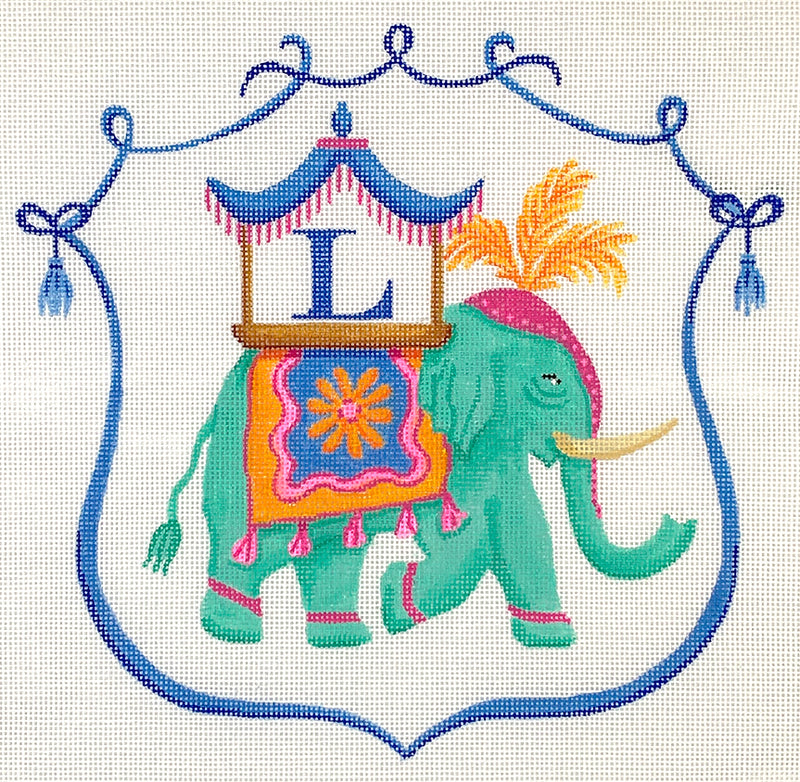 Monogram Crest – Elephant w/ Howdah Chair (specify letter or blank)