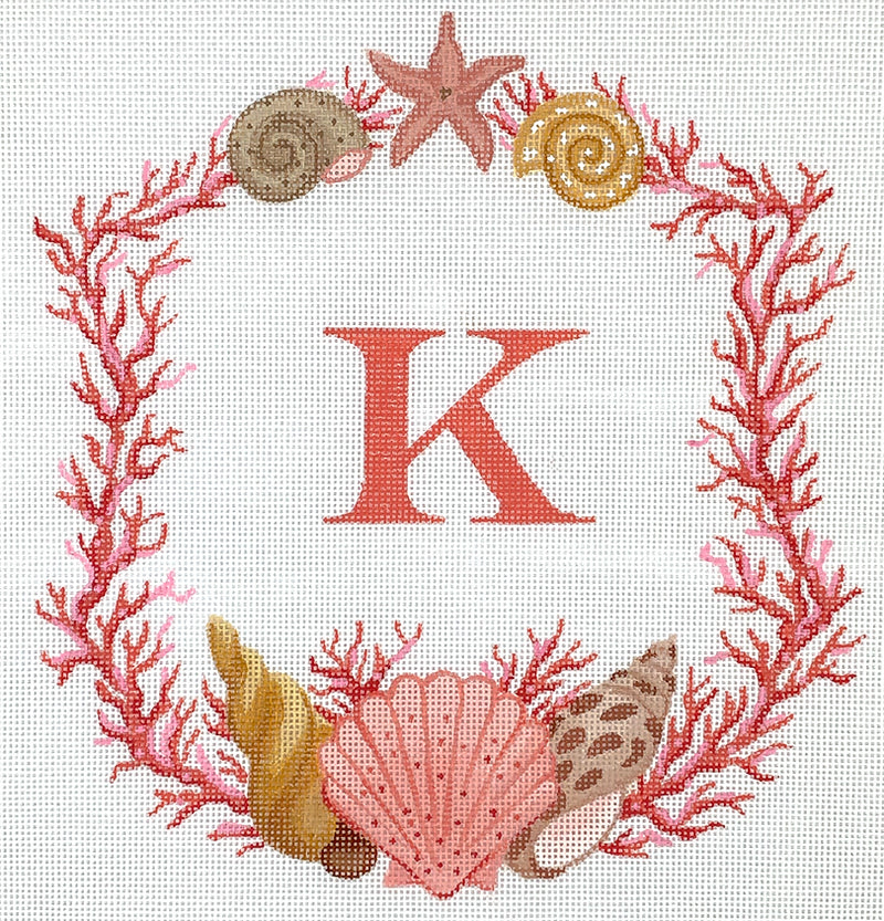 Monogram Crest – Coral & Shells (specify letter or blank)