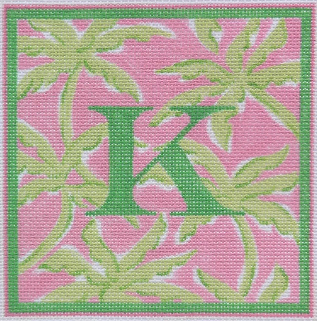 Lilly Letter – Palms – pink w/ greens (specify letter or blank)