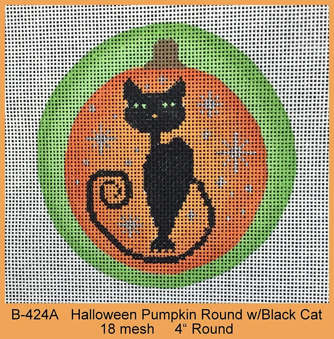Halloween Pumpkin Round w/Black Cat