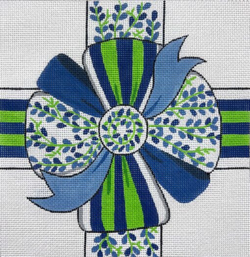 Blue & Green Floral Bow