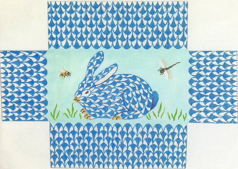 BR-28 Fishnet Bunny in the Grass with Bee & Dragonfly