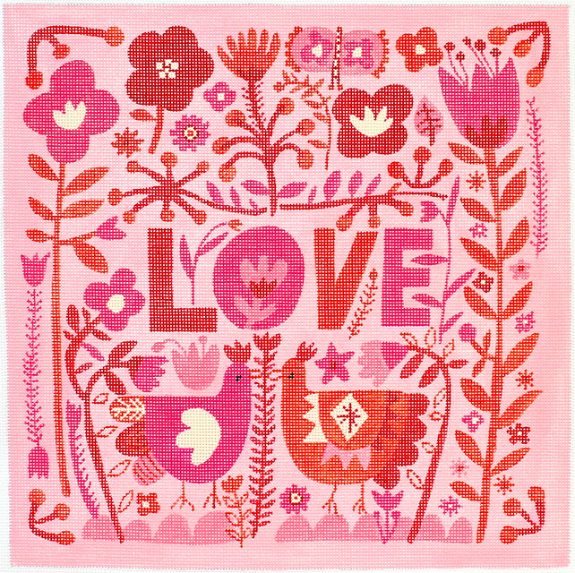 CG-PL-08 LOVE with Flowers & Chickens – pinks & reds 13 mesh