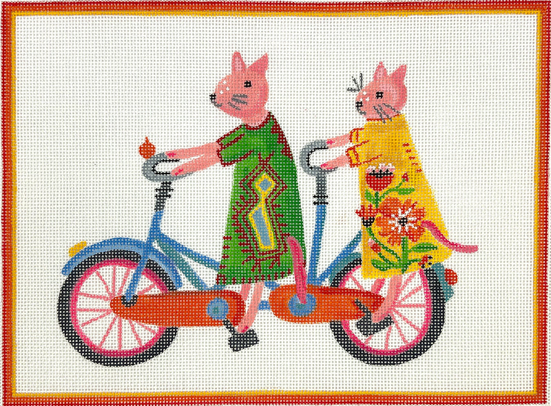CG-PL-13 Two Kitties in Mexican Dresses on Bicycle Built For Two