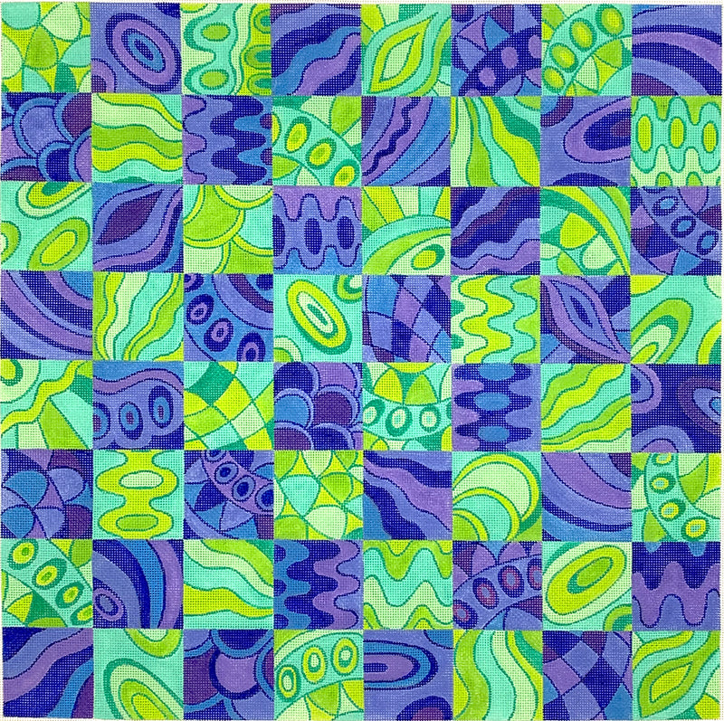 CHB-05 Chess/Checkers Board – Pucci-inspired patterns – turquoise, greens, blues & periwinkles