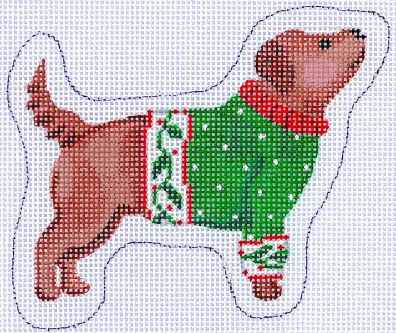 SER-OM-04 Brown Dog in Green Sweater