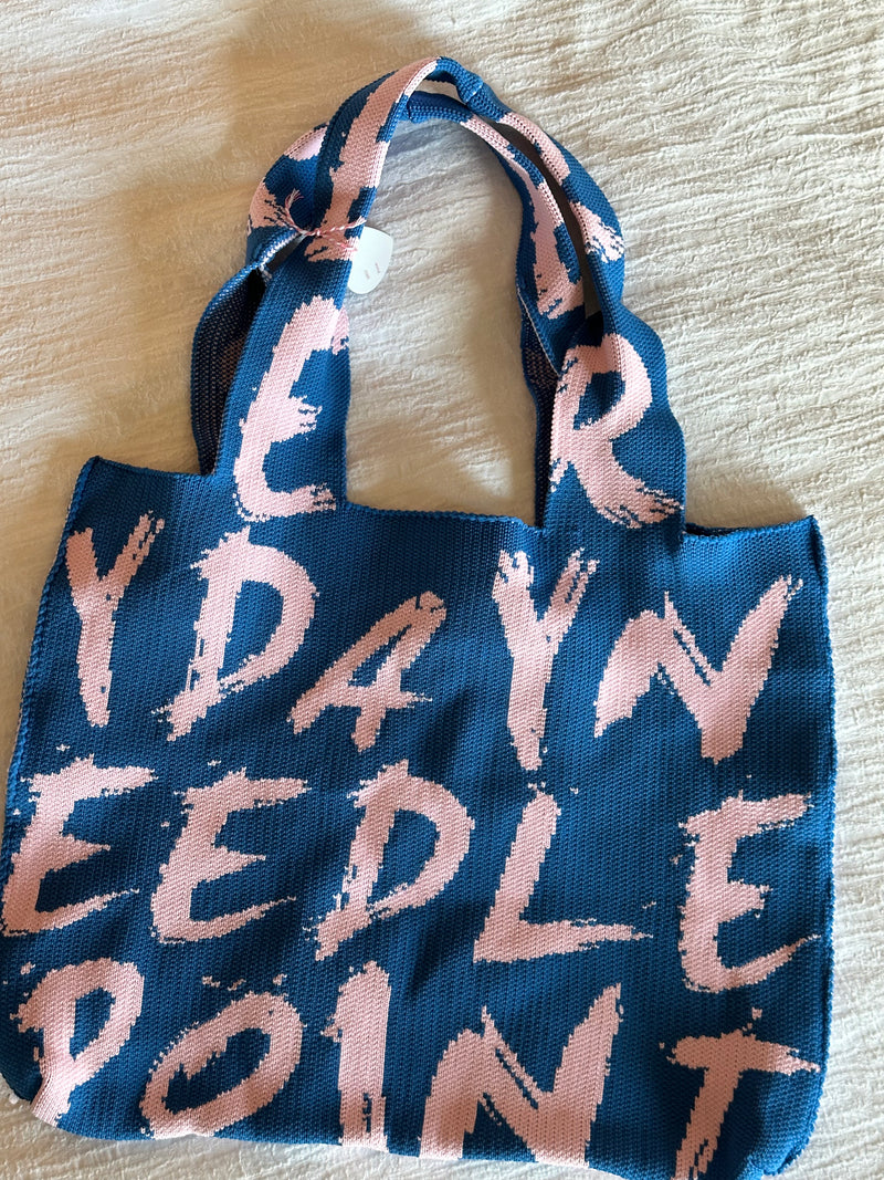 Needlepoint Day woven graphic tote