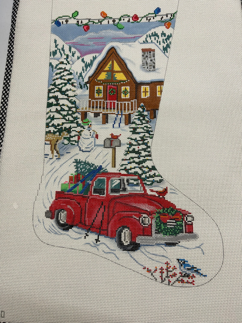 AP4280 Red Truck/Ski Cabin Stocking