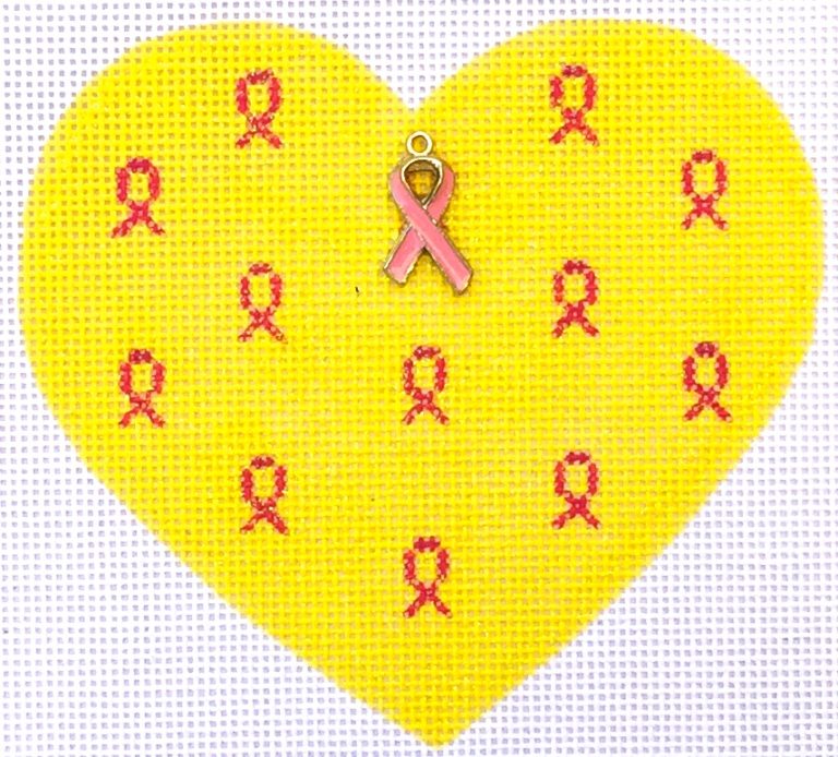 HB-708  - Pink Ribbon Heart Yellow