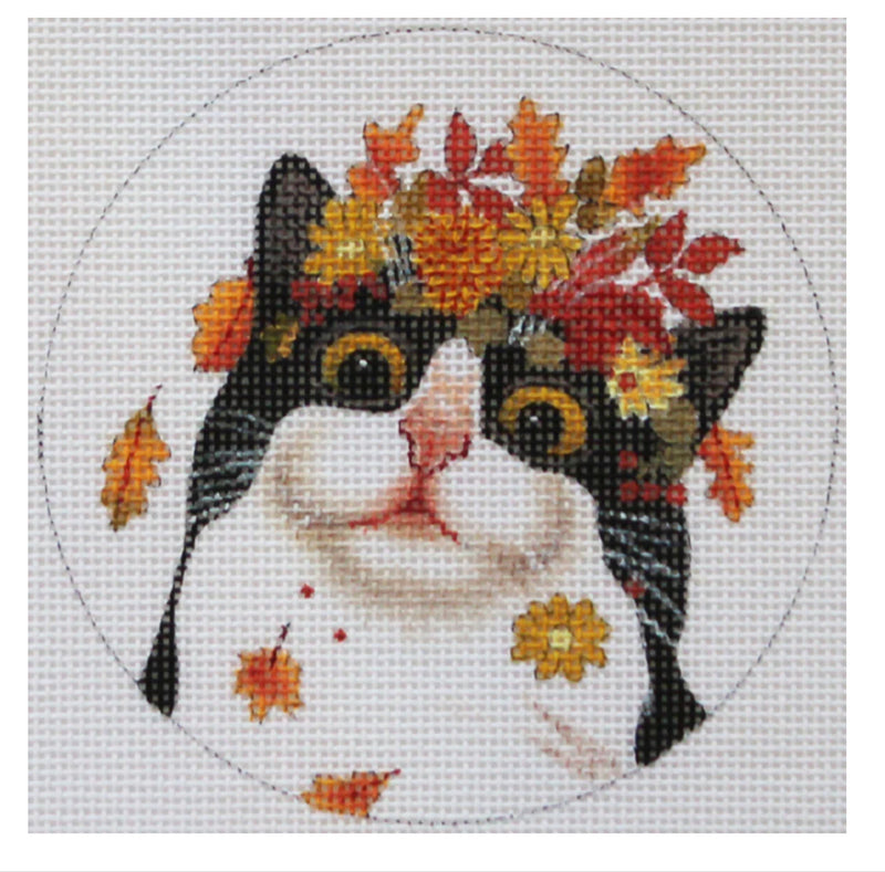 Autumn Cat with Flowers