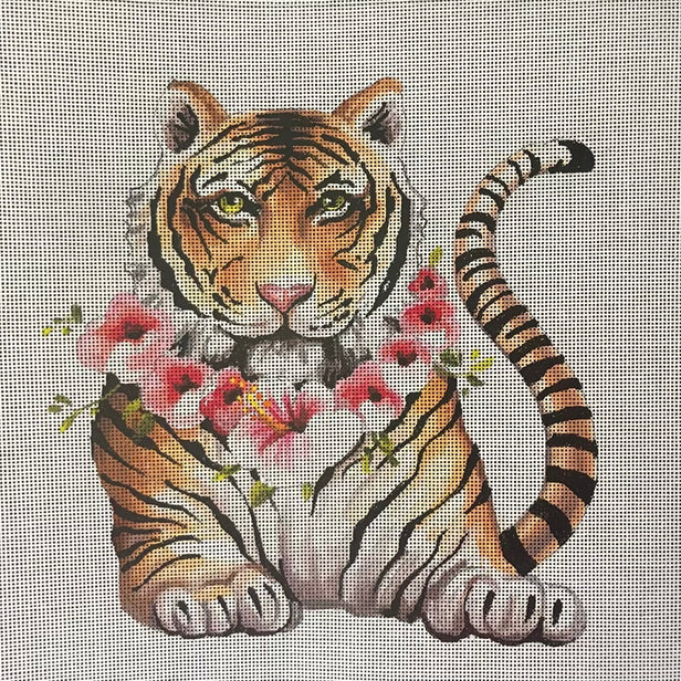 AN517  tiger w floral collar