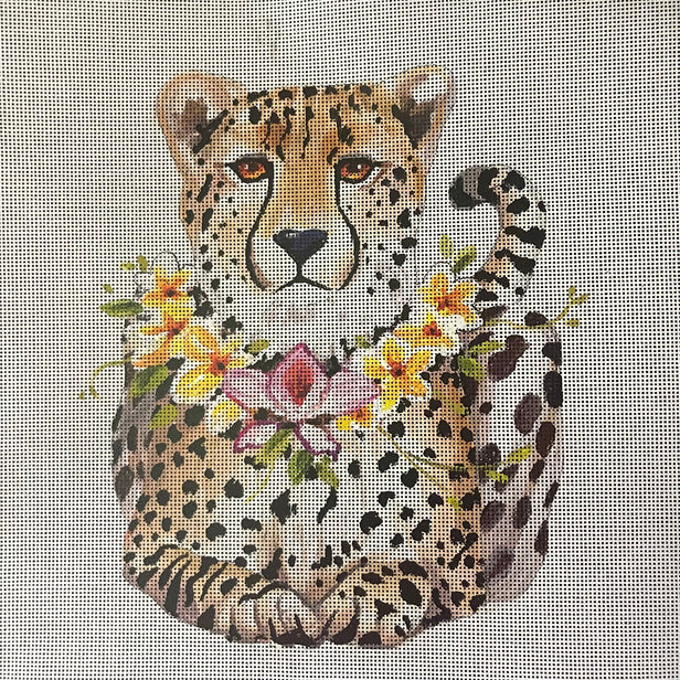 AN522  cheetah w floral collar