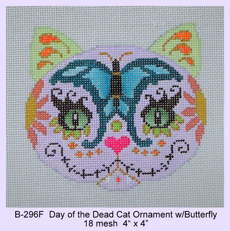 Day of the Dead Cat Ornament w/Butterfly