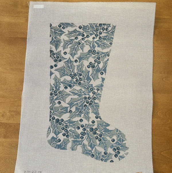 KW27-14  Blue Holly Stocking - 14