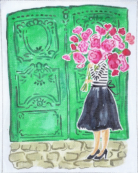 LB-PL-07 Mademoiselle w/Pink Flowers & Green Doors