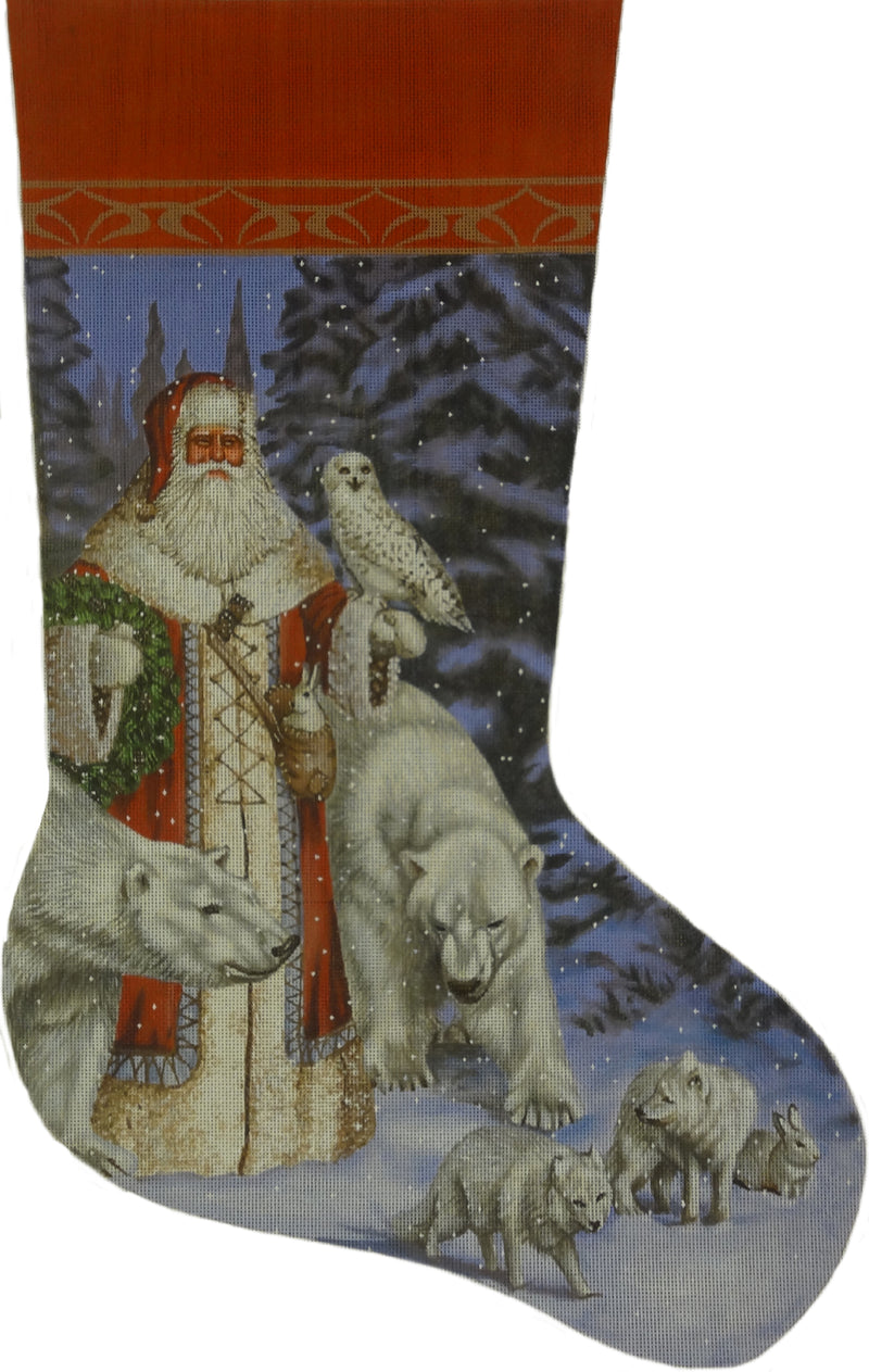 LGDAXS479: Arctic Coat Santa In Forest, stocking