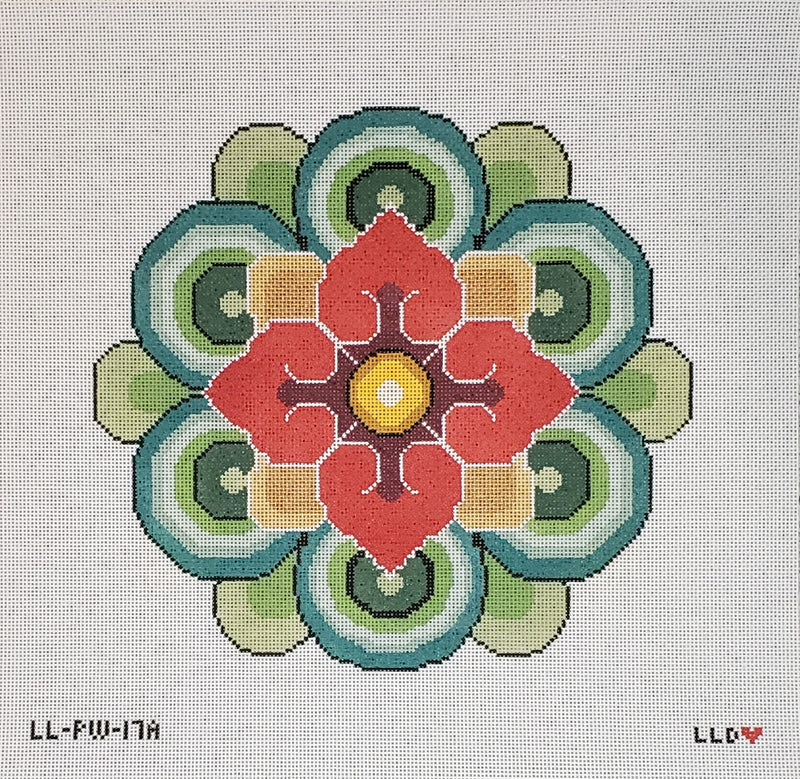 LL-PW-17A Red/Gold Mandala Flower Pillow