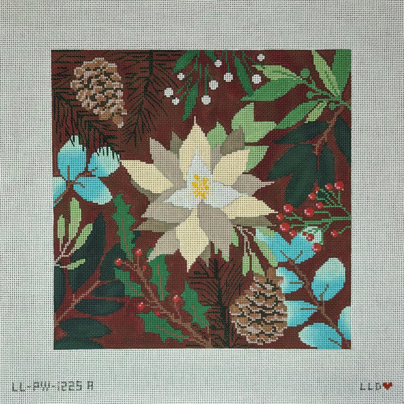 LL-PW-7a Botanical Pillow--Red with White Flower