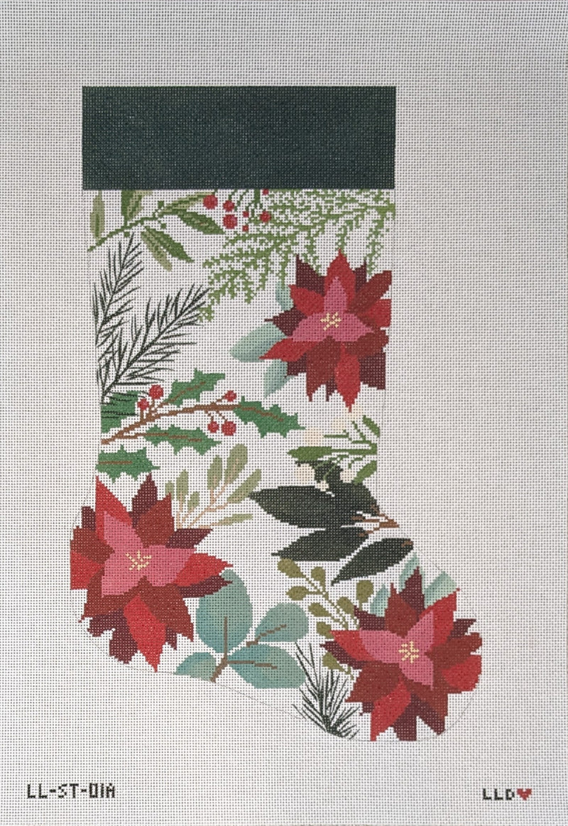 LL-ST-01A White Stocking with Red Flowers