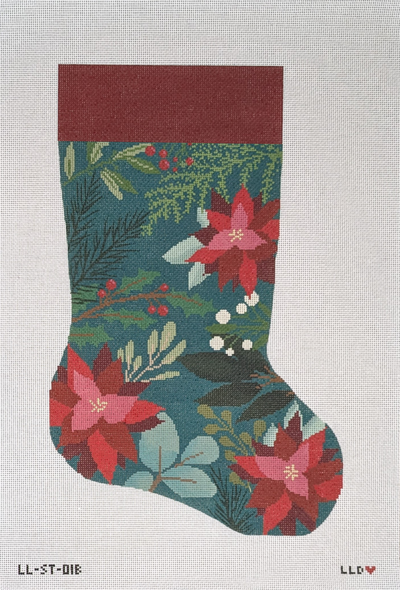 LL-ST-01B Green Stocking with Red Flowers