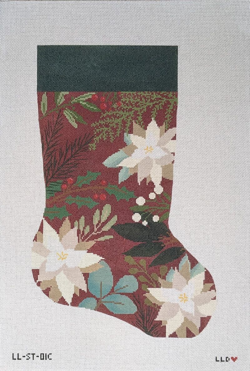 LL-ST-01C Red Stocking with White Flowers