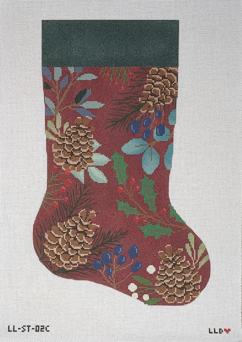 LL-ST-02C Red Stocking with Pinecones