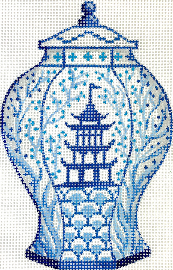 OM-327 Tall Blue & White w/ Pagoda & Flowering Branches