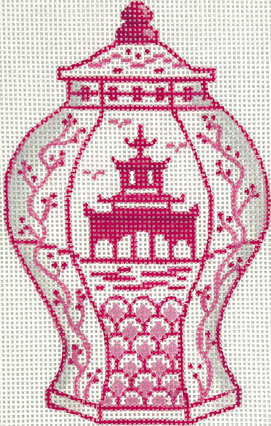 OM-332 Tall Raspberry & White w/ Pagoda & Flowering Branches