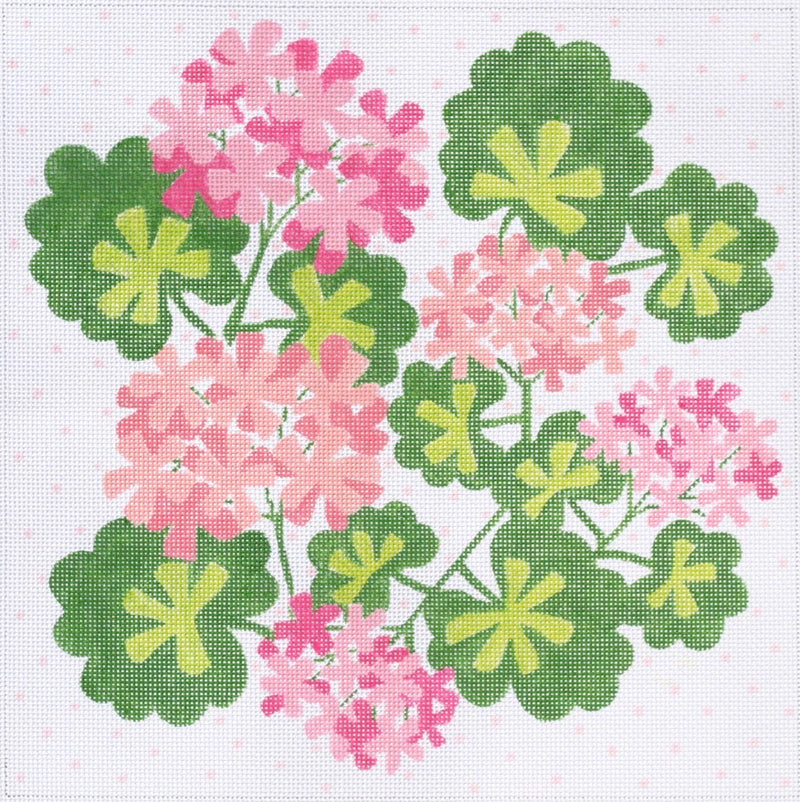 PL-71 - Geraniums Square w/ Dots – pinks, salmons & greens