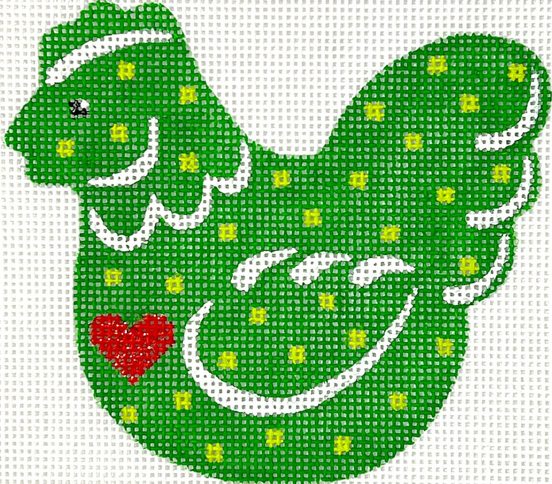 XM-184 Christmas Ornament – Country Christmas Chicken w/ Heart & dots – greens, sparkly red & white