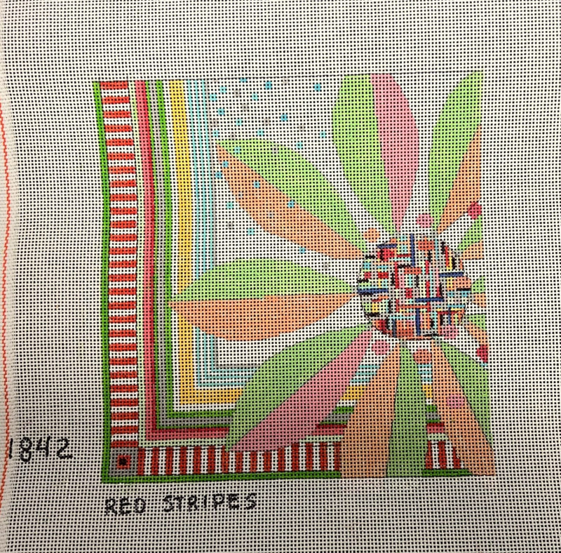 Penny Macleod:PM1842 Red Stripes 8 1/4 x 8 3/