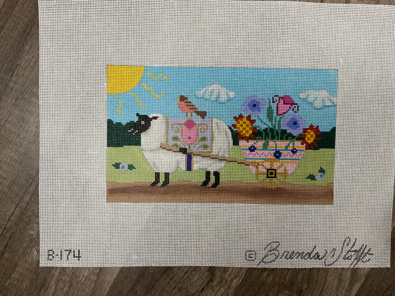 Sheep Pulling Flower Cart I