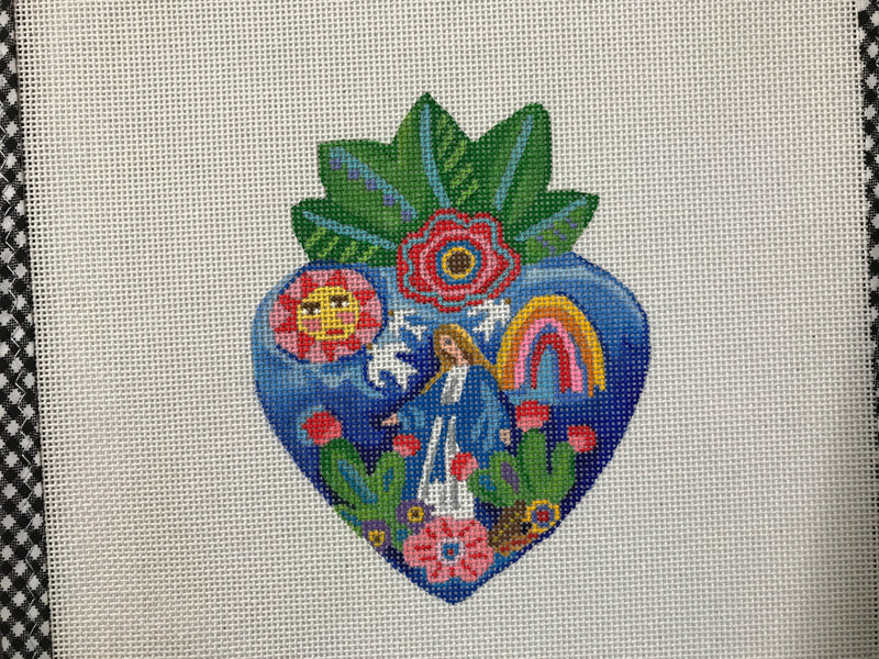 Julia Eves – Milagro Heart w/ Virgin Mary, Flowering Cacti, Rainbow, Sun & Leaves