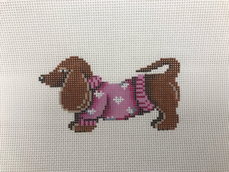 88465-PET-dachshund, pink heart sweater